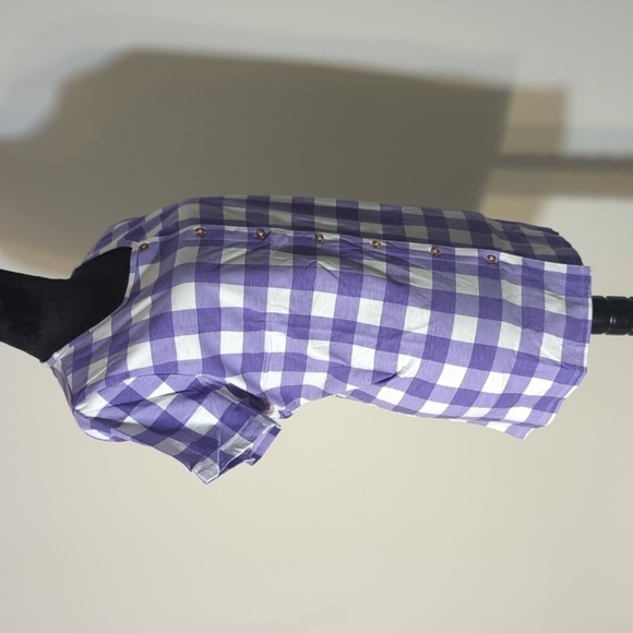 Sara Morgan Purple and White Plaid Button Up Short Sleeve Tunic Shirt Size L - Picture 2 of 5